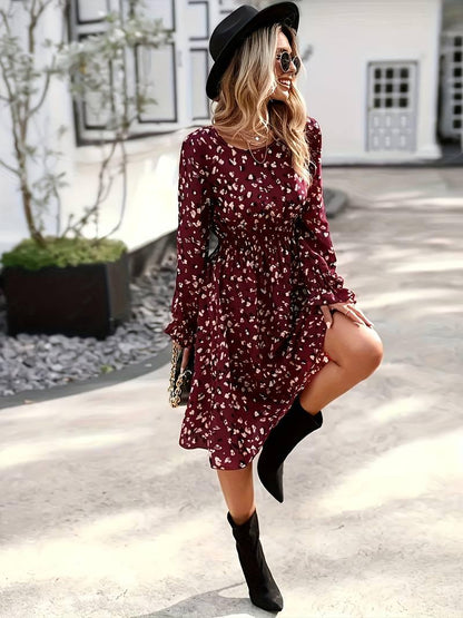 Sophia – allover-print-langarmkleid für frühling und herbst - LOVEZOE