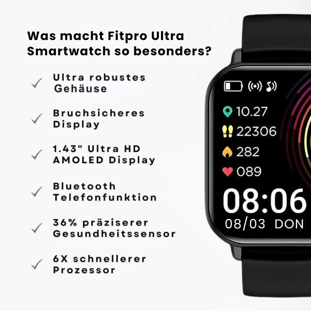 Fitpro Ultra Smartwatch für iOS/Android Handys mit Echtzeit Herzfrequenzmesser, Blutdruck-/Sauerstoff-Tracker