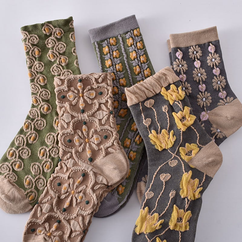 5 Paar Damen Socken aus Baumwolle mit Blumenmuster