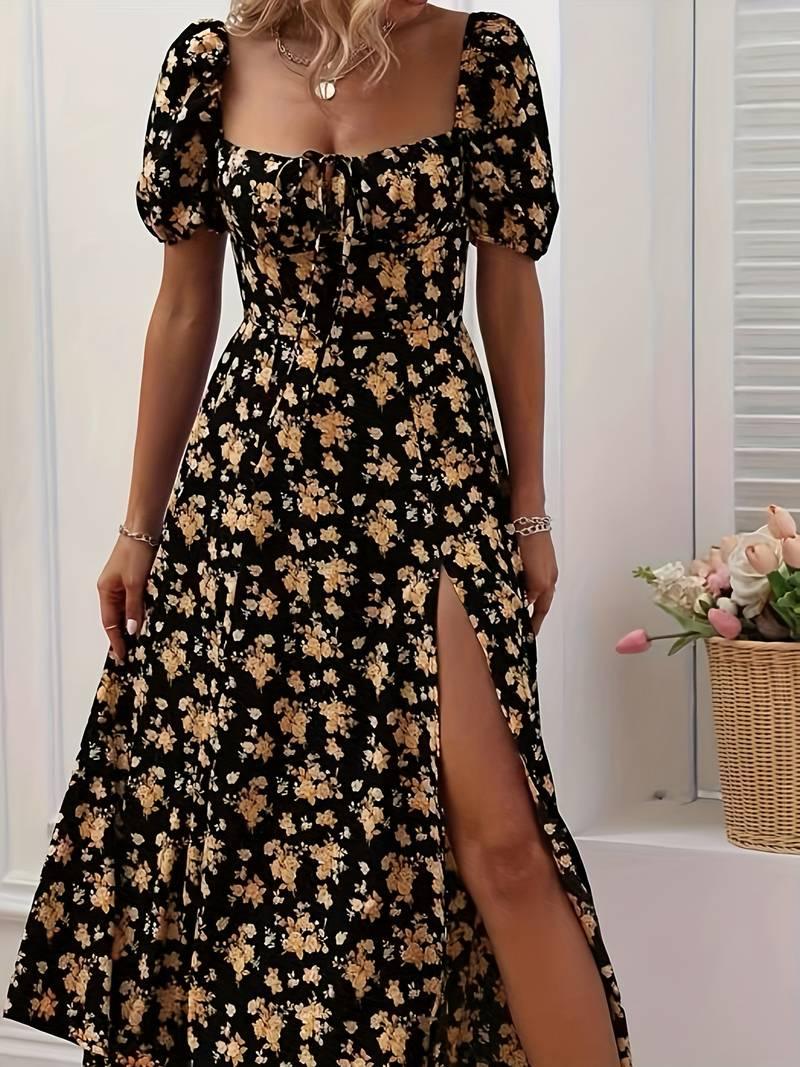 Ava – florales a-linien-kleid mit geteiltem saum für den frühling - LOVEZOE