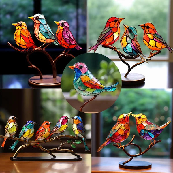 Glasmalerei Vögel auf Zweig Desktop Ornamente