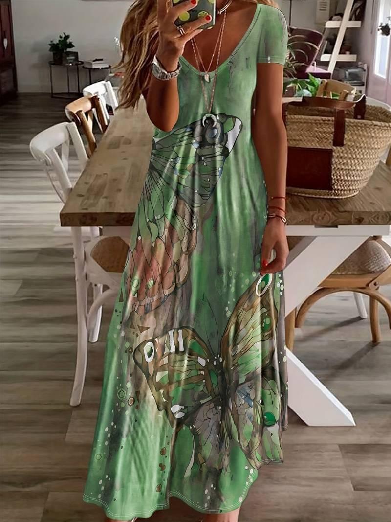 Grace – kleid mit v-ausschnitt und schmetterlingsdruck für frühling und sommer - LOVEZOE