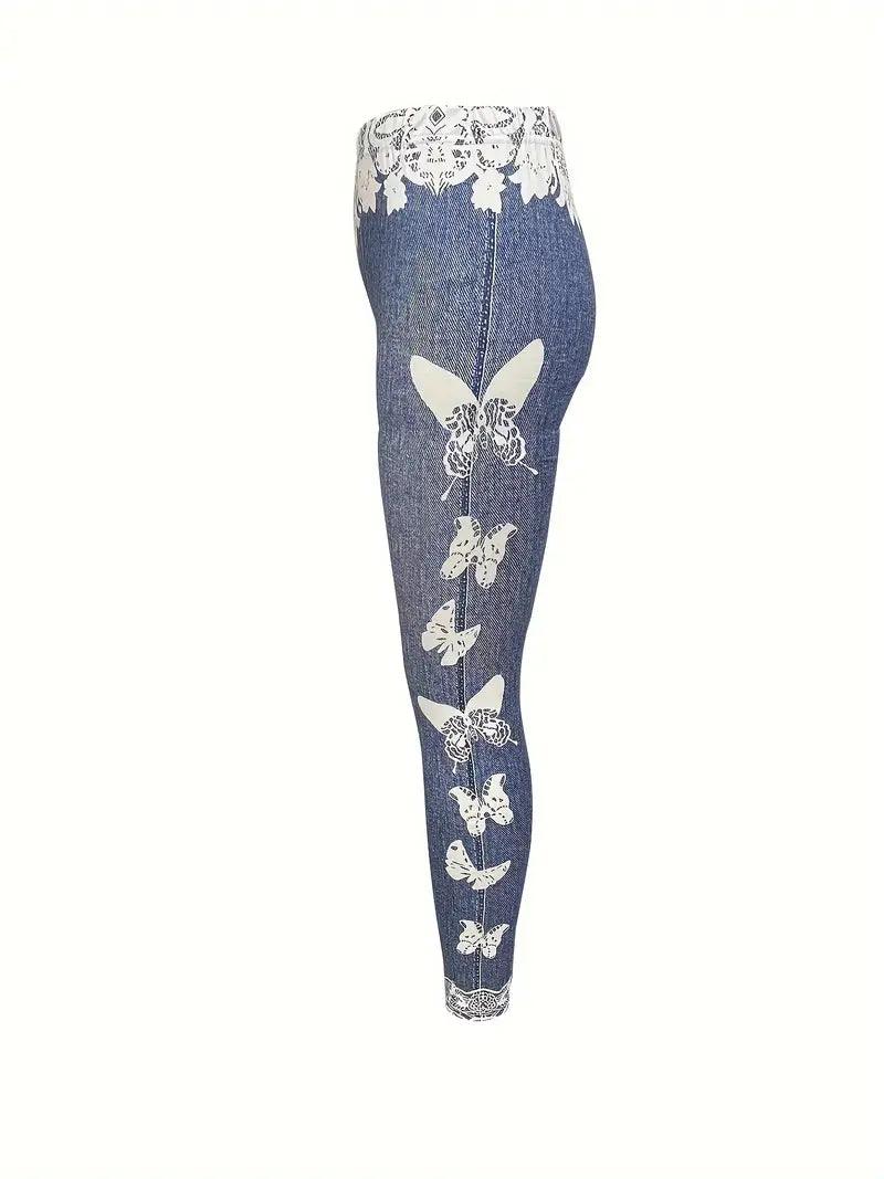 Abigail – schmale leggings mit schmetterlingsprint - LOVEZOE