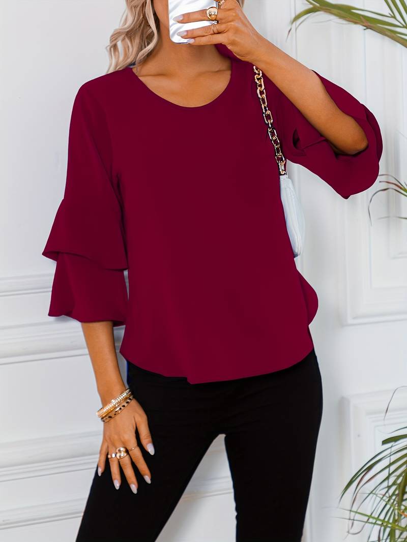 Bluse mit Crewneck und ausgestellten Ärmeln | Sommerbluse Damen