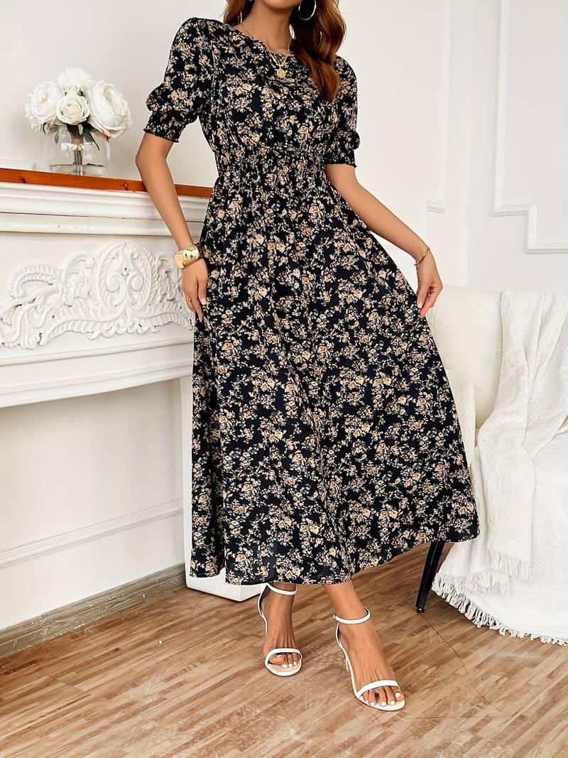 Amelia – kleid mit rundhalsausschnitt und blumendruck für frühling und sommer - LOVEZOE