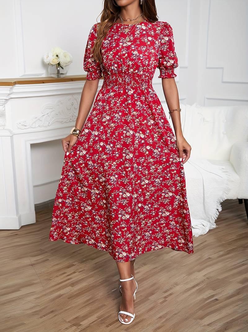 Amelia – kleid mit rundhalsausschnitt und blumendruck für frühling und sommer - LOVEZOE