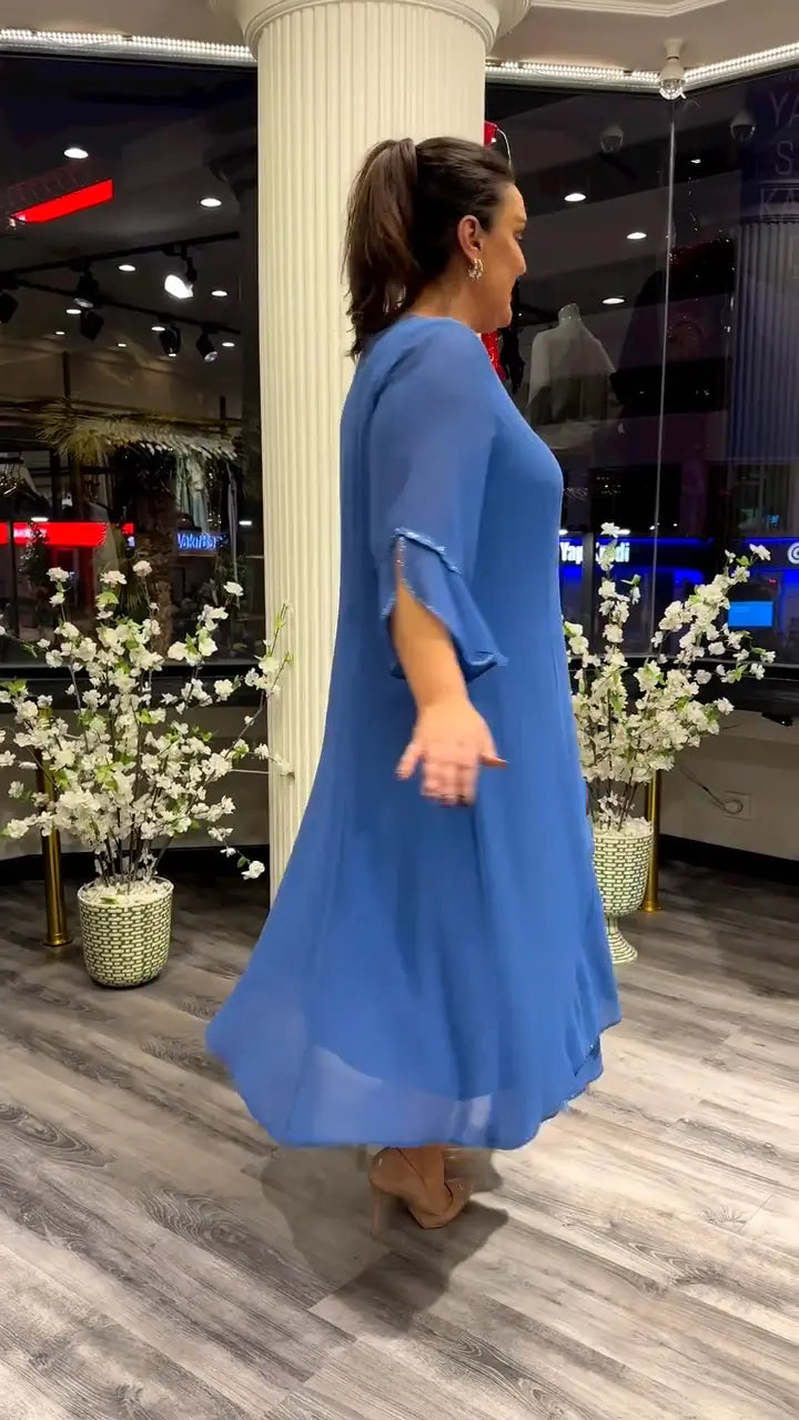 Astrid™ Damen Lockeres Chiffon-Kleid in Einfarbiger Ausführung