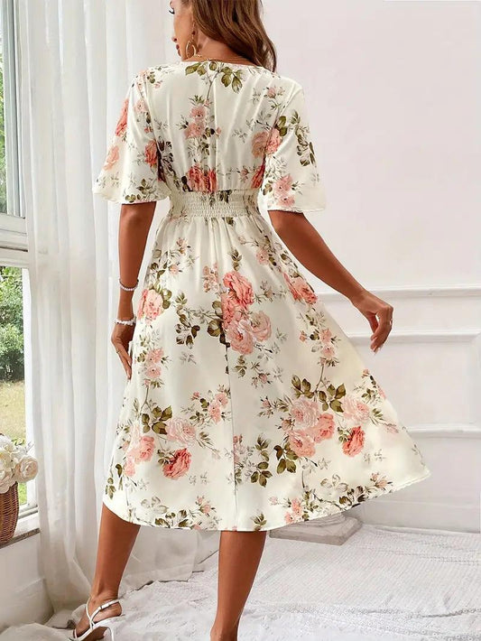 Abigail – kleid mit v-ausschnitt und blumenmuster für den sommer - LOVEZOE