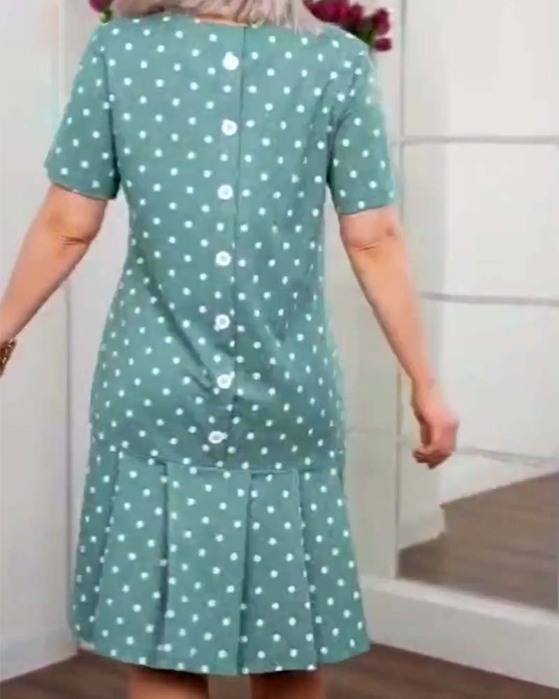 Kurzärmliges Freizeitkleid mit Polka-Dot-Print