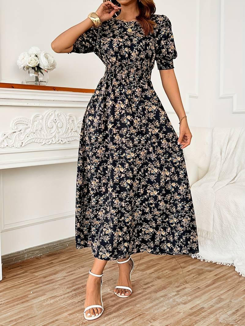 Ella – kleid mit blumendruck und rundhalsausschnitt für frühling und sommer - LOVEZOE