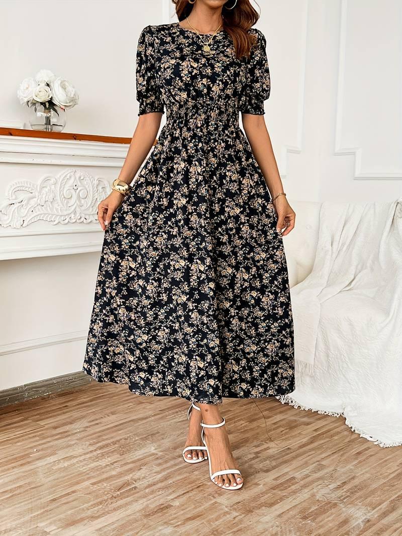 Ella – kleid mit blumendruck und rundhalsausschnitt für frühling und sommer - LOVEZOE