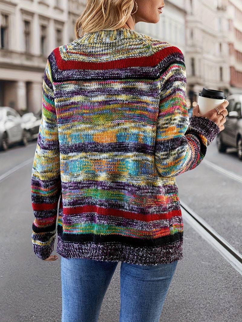 Zoe – strickjacke mit regenbogenstreifen und offener vorderseite - LOVEZOE