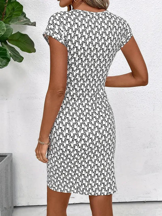 Riley – elegantes kleid mit rundhalsausschnitt und allover-print - LOVEZOE