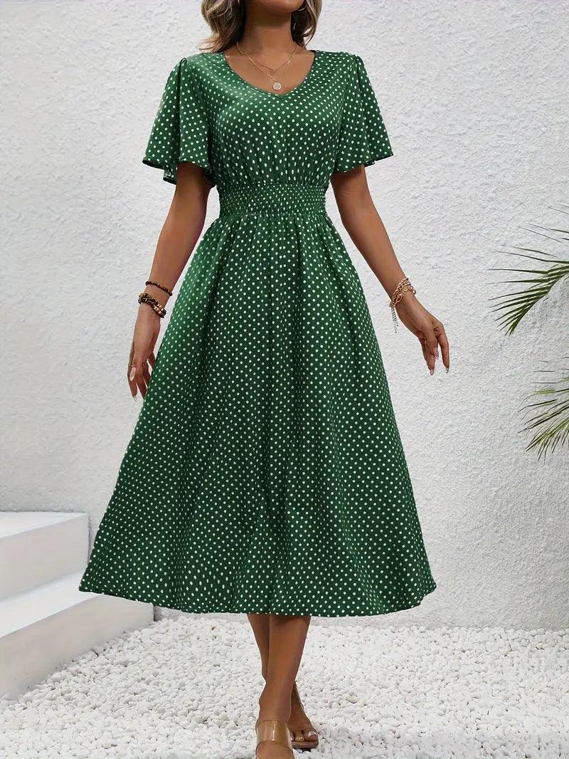 Amelia – allover-print-kurzarmkleid mit geraffter taille für frühling und sommer - LOVEZOE