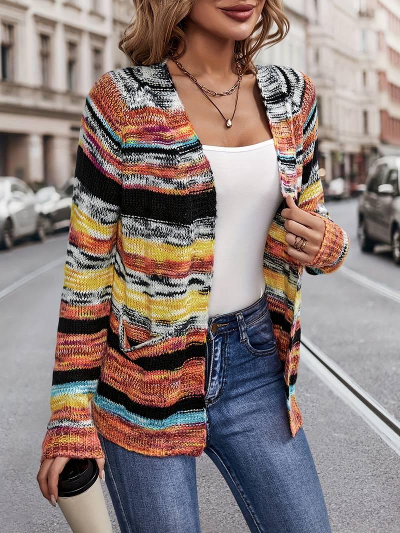 Zoe – strickjacke mit regenbogenstreifen und offener vorderseite - LOVEZOE