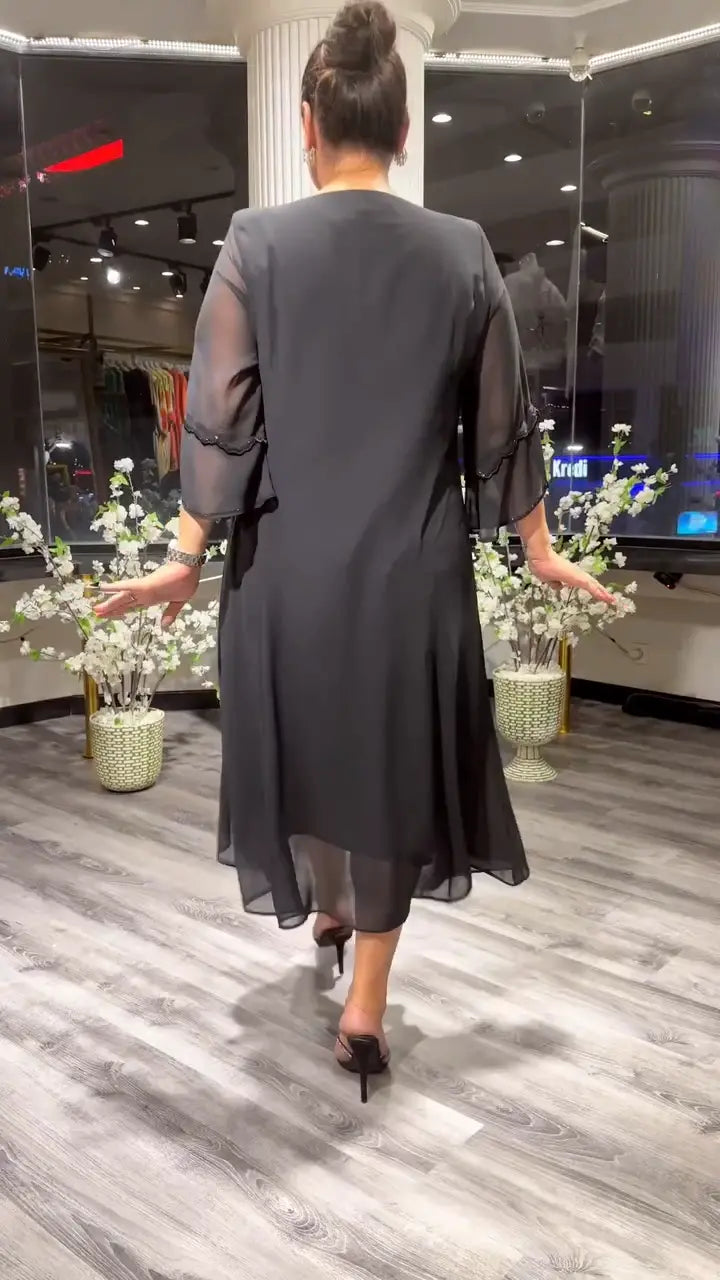 Astrid™ Damen Lockeres Chiffon-Kleid in Einfarbiger Ausführung