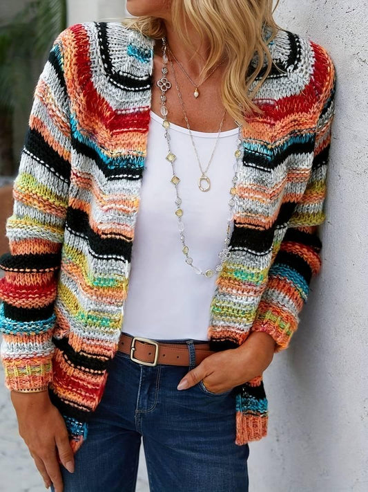 Zoe – strickjacke mit regenbogenstreifen und offener vorderseite - LOVEZOE