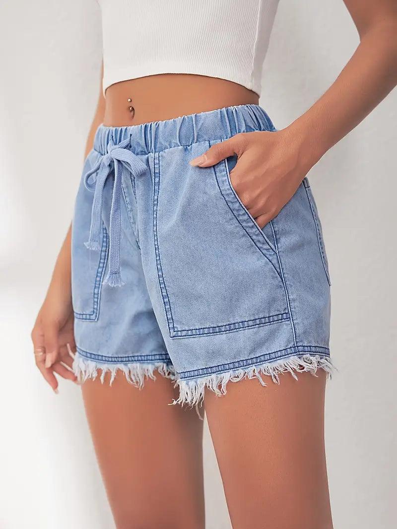 Eleanor – jeansshorts mit elastischem bund für frühling/sommer - LOVEZOE