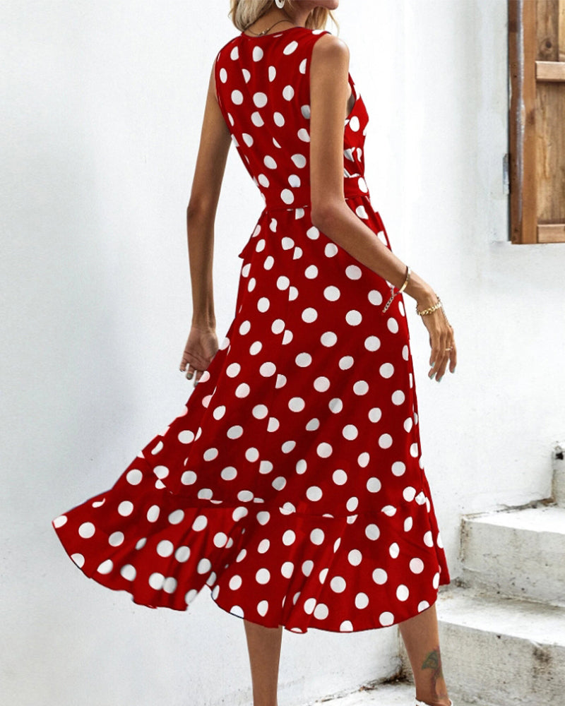 Ärmelloses, elegantes Trägerkleid mit Polka-Dot-Print