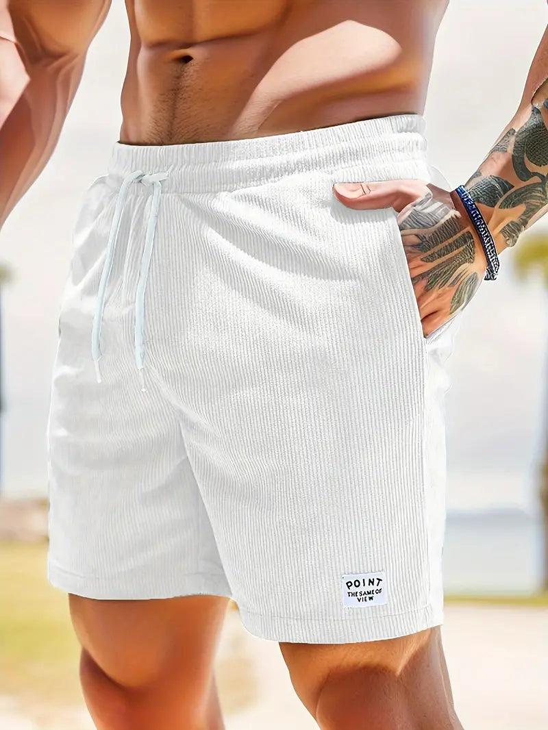 Nathan – gerippte, schmal geschnittene, bequeme shorts mit kordelzug und taschen - LOVEZOE