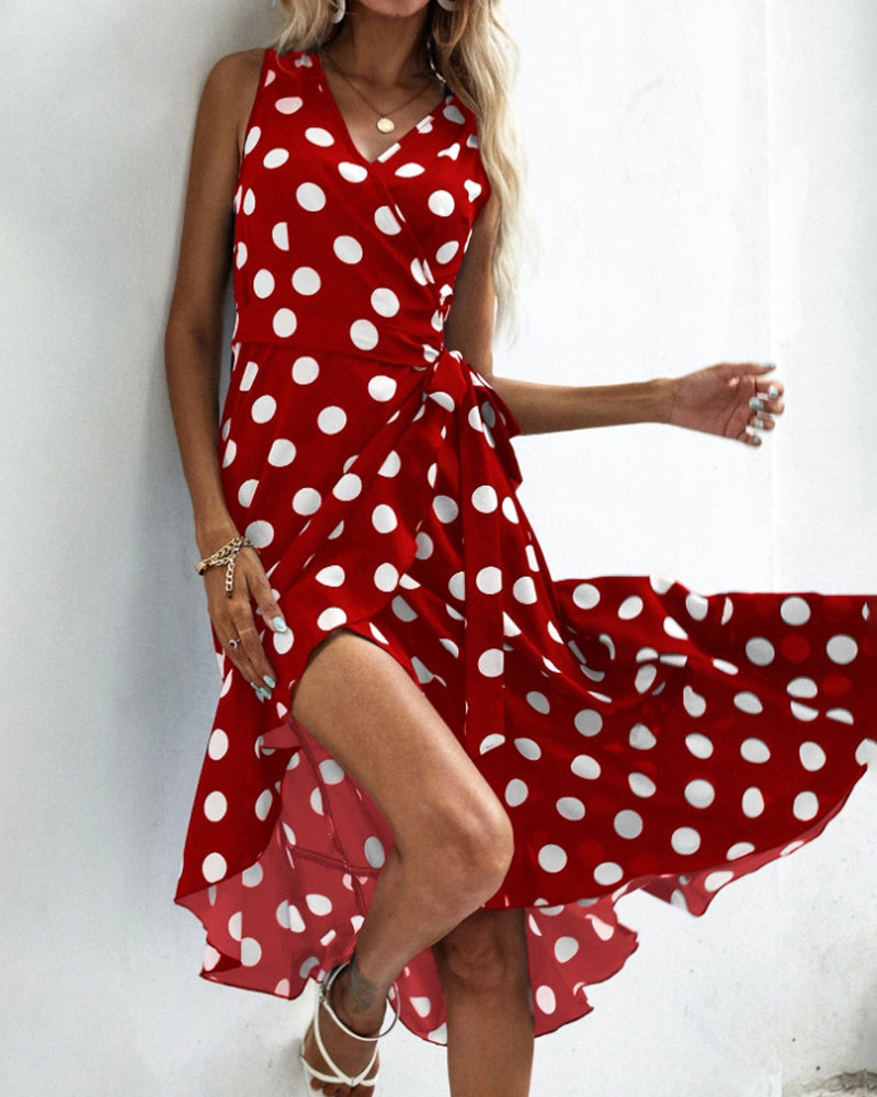 Ärmelloses, elegantes Trägerkleid mit Polka-Dot-Print