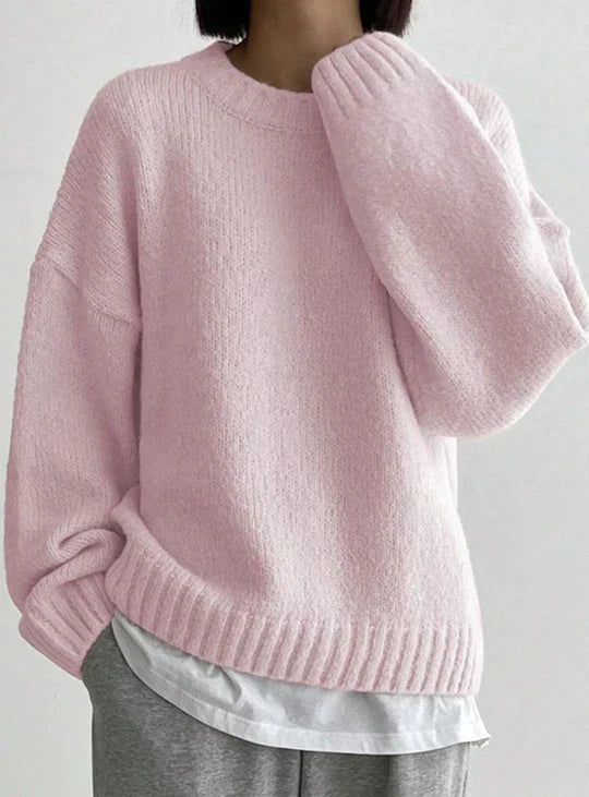 Rosa einfarbiger Pullover mit langen Ärmeln und Rundhalsausschnitt