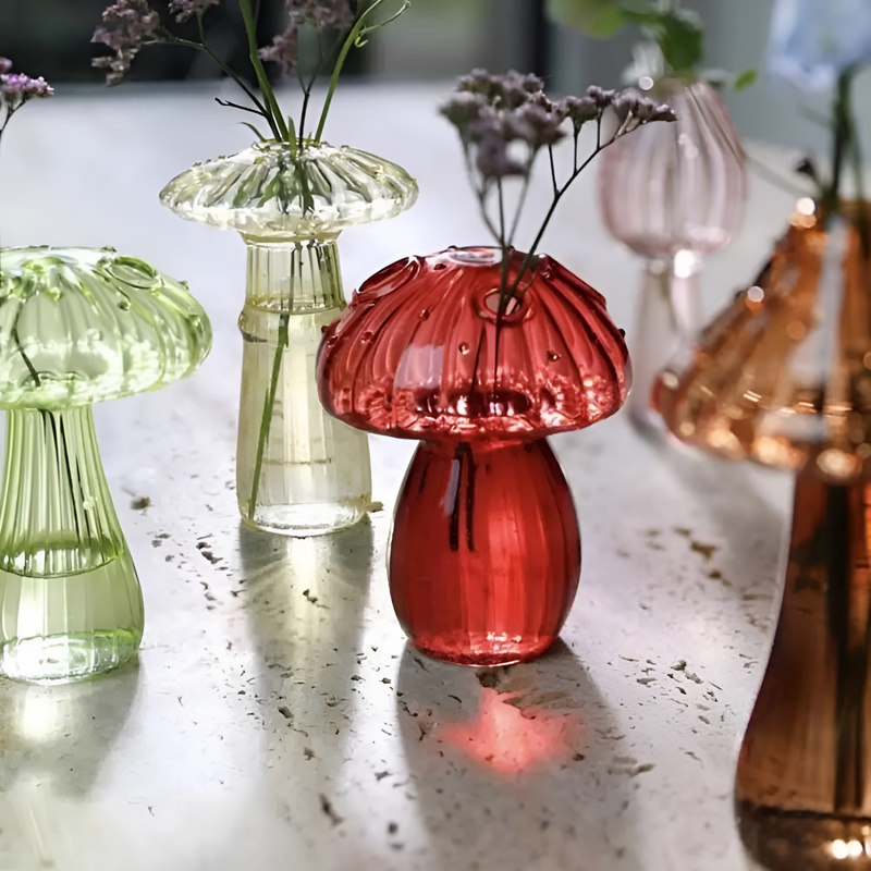 Pilzvase | Bunte Pilzvase aus Glas Home Decor