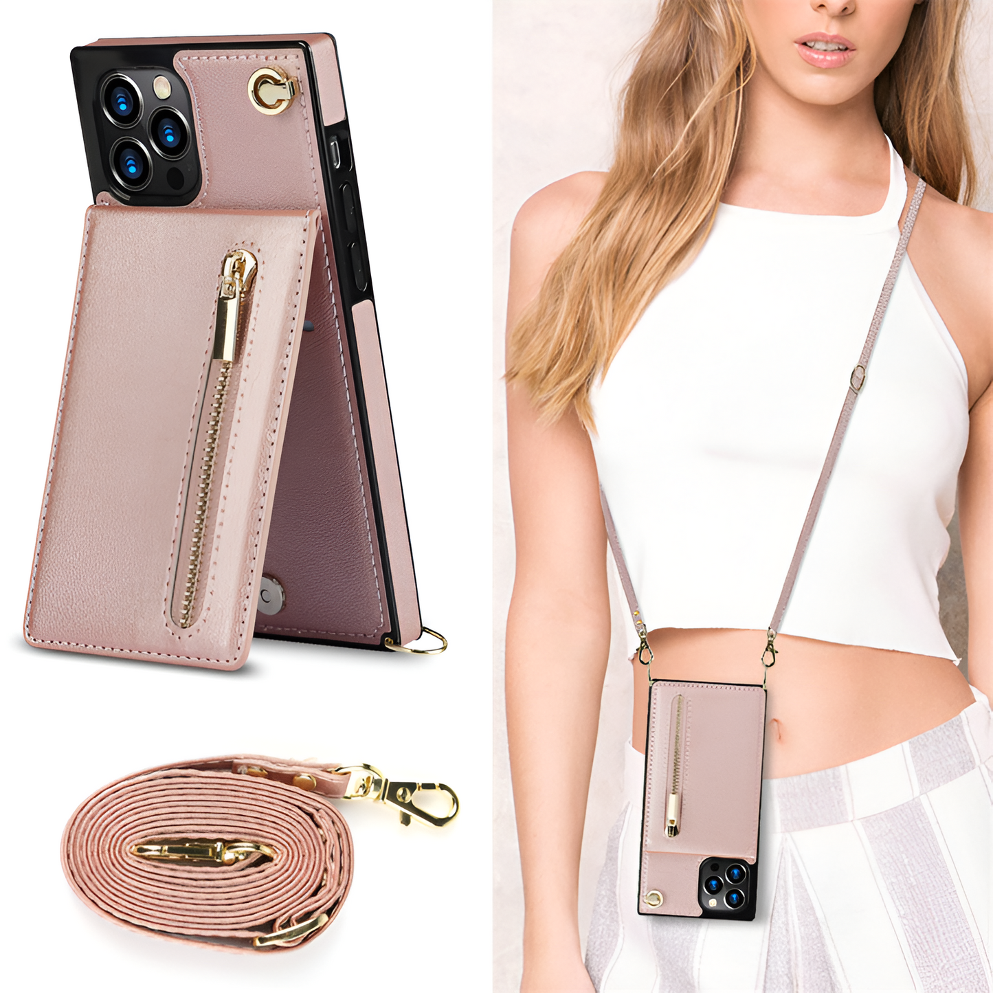 Crosboddy-Telefon-Taske | iPhone Wallet Case mit Kartenhalter