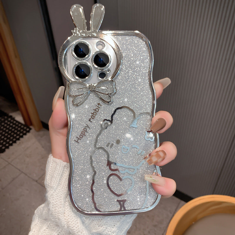 Glitter Rabbit Case für iPhone mit vollständiger Objektivabdeckung