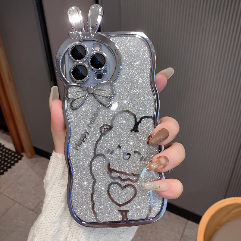 Glitter Rabbit Case für iPhone mit vollständiger Objektivabdeckung